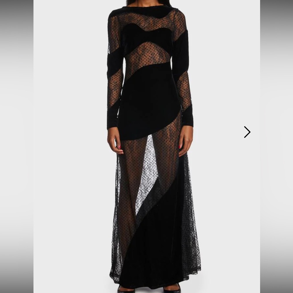 For Love And Lemons Black Sheer Long Sleeve Dress